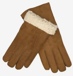 CA3121 (saddle) - Italian Suede Leather Gloves With Luxurious Natural Sheep Fur Lining