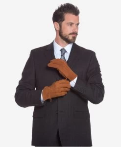 CA3633 (cork) - Handsewn Italian Carpincho Men's Rabbit Fur Lined Dress Gloves -Fratelli Orsini Shop ca3633cork 4 l
