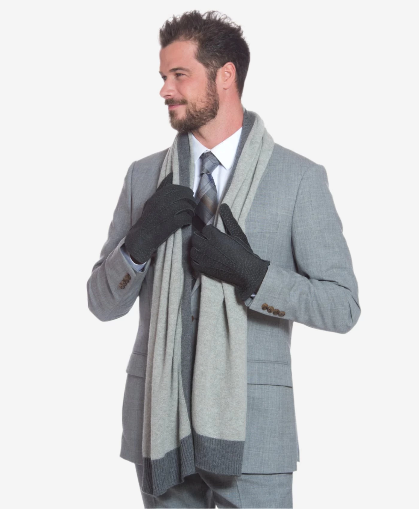 CA3633 (grey) - Handsewn Italian Carpincho Men's Rabbit Fur Lined Dress Gloves 2 CA3633 (grey) - Handsewn Italian Carpincho Men's Rabbit Fur Lined Dress Gloves - Image 2