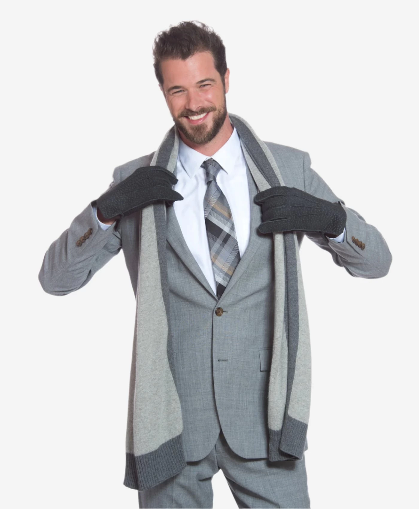 CA3633 (grey) - Handsewn Italian Carpincho Men's Rabbit Fur Lined Dress Gloves 4 CA3633 (grey) - Handsewn Italian Carpincho Men's Rabbit Fur Lined Dress Gloves - Image 4