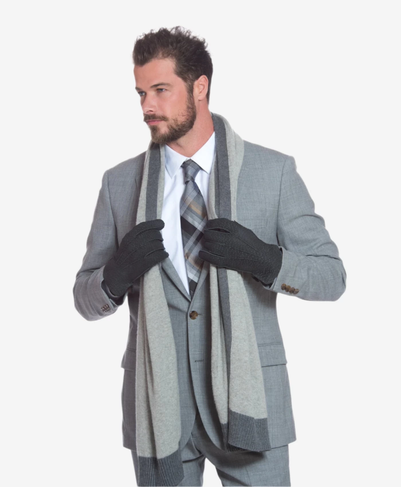 CA3633 (grey) - Handsewn Italian Carpincho Men's Rabbit Fur Lined Dress Gloves 5 CA3633 (grey) - Handsewn Italian Carpincho Men's Rabbit Fur Lined Dress Gloves - Image 5
