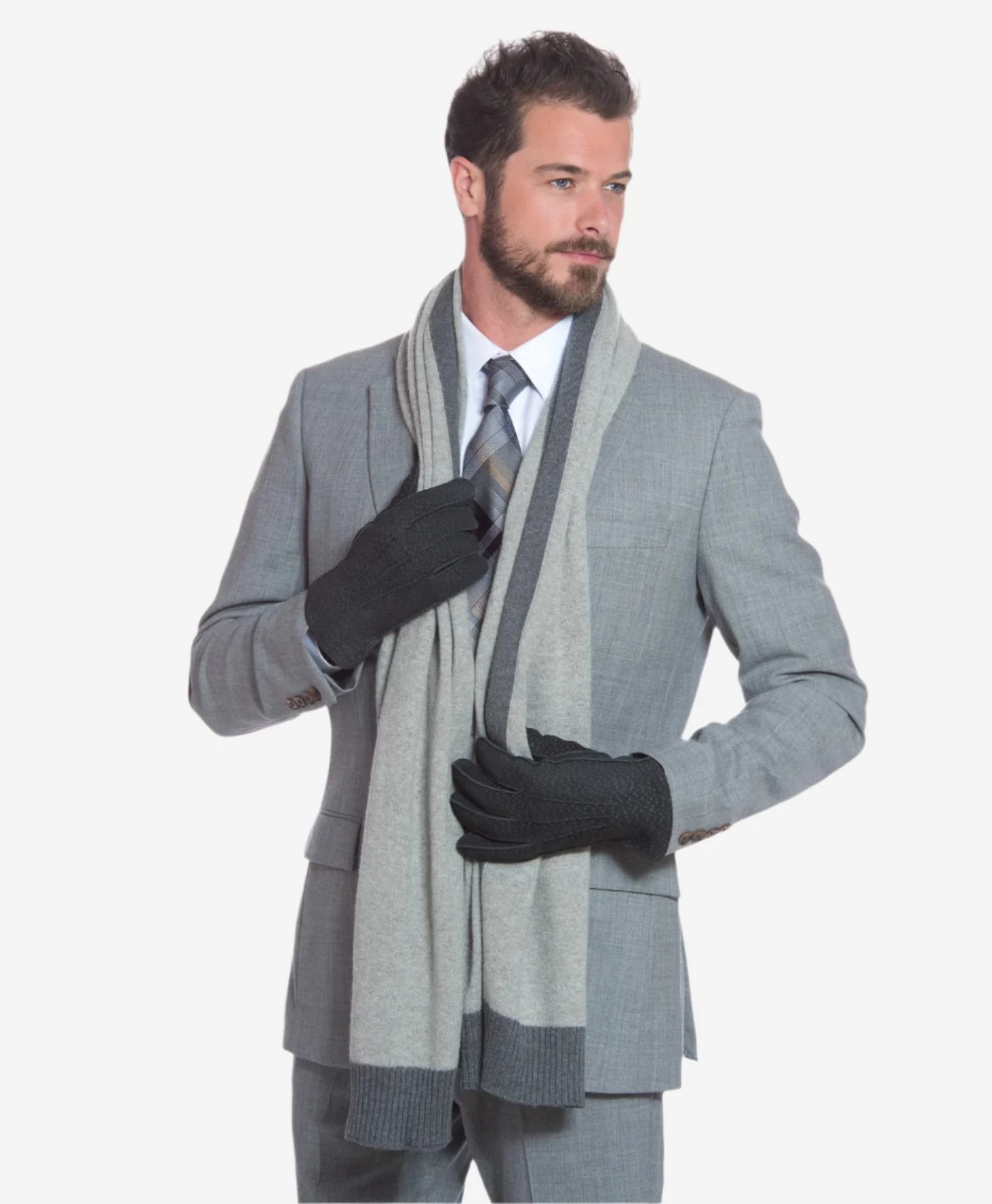 CA3633 (grey) - Handsewn Italian Carpincho Men's Rabbit Fur Lined Dress Gloves 7 CA3633 (grey) - Handsewn Italian Carpincho Men's Rabbit Fur Lined Dress Gloves - Image 7
