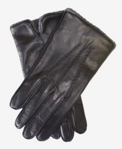 CA3915 (black) - Men's Italian Cashmere Lined Leather Gloves With Ribbed Cashmere Inner Cuff