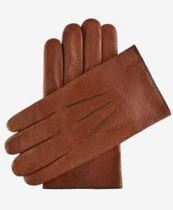 CA3976 (cognac) - Men's Italian Cashmere Lined Leather Gloves With Unique Contrast Points