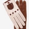CA4123 (cream/brown) - Women's Two-toned Leather Driving Gloves