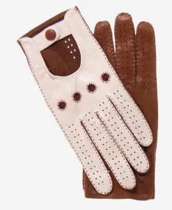 CA4123 (cream/brown) - Women's Two-toned Leather Driving Gloves