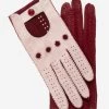 CA4123 (cream/claret) - Women's Two-toned Leather Driving Gloves