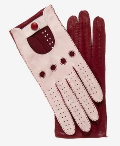 CA4123 (cream/claret) - Women's Two-toned Leather Driving Gloves