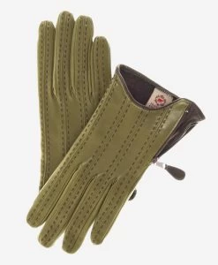 CA4348 (olive) - Women's Italian Cashmere Lined Leather Gloves With Side Zipper