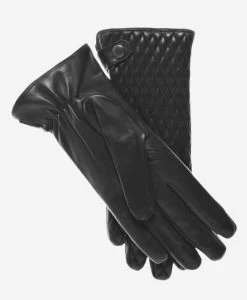 CA4439 (black) - Women's Quilted Leather Gloves With Cashmere Lining