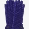 CA4439 (blue) - Women's Quilted Leather Gloves With Cashmere Lining