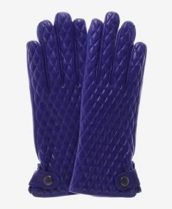 CA4439 (blue) - Women's Quilted Leather Gloves With Cashmere Lining