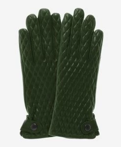 CA4439 (green) - Women's Quilted Leather Gloves With Cashmere Lining