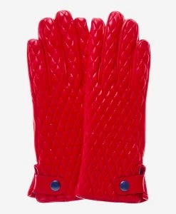 CA4439 (red) - Women's Quilted Leather Gloves With Cashmere Lining
