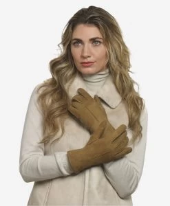 CA4465 (hazel) - Women's Italian Handsewn Sueded Lamb Shearling Gloves 11 CA4465 (hazel) - Women's Italian Handsewn Sueded Lamb Shearling Gloves -Fratelli Orsini Shop ca4465 a l
