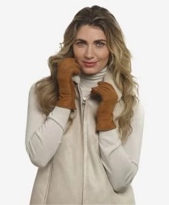 CA4465 (saddle) - Women's Italian Handsewn Sueded Lamb Shearling Gloves -Fratelli Orsini Shop ca4465 b l