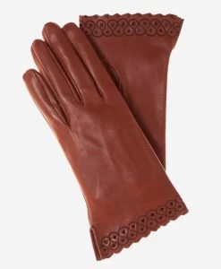 CA4534 (medium Brown) - Women's Unlined Dress Leather Gloves With "lace-work" Cuff
