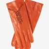 CA4539 (orange) - Women's Unlined Dress Leather Gloves With "lace-work" Design