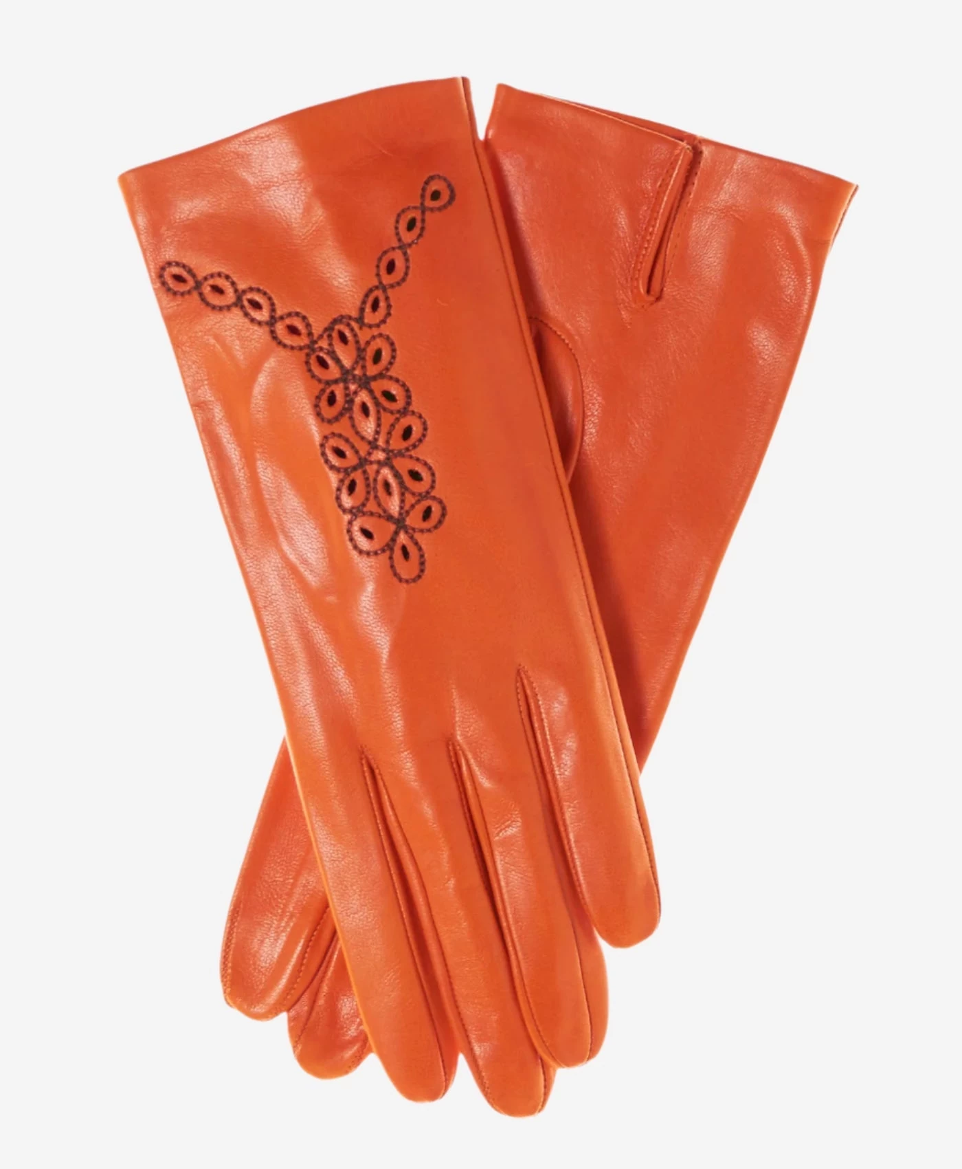 CA4539 (orange) - Women's Unlined Dress Leather Gloves With "lace-work" Design 1 CA4539 (orange) - Women's Unlined Dress Leather Gloves With "lace-work" Design