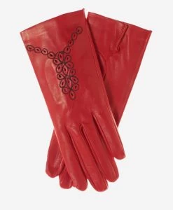 CA4539 (red) - Women's Unlined Dress Leather Gloves With "lace-work" Design