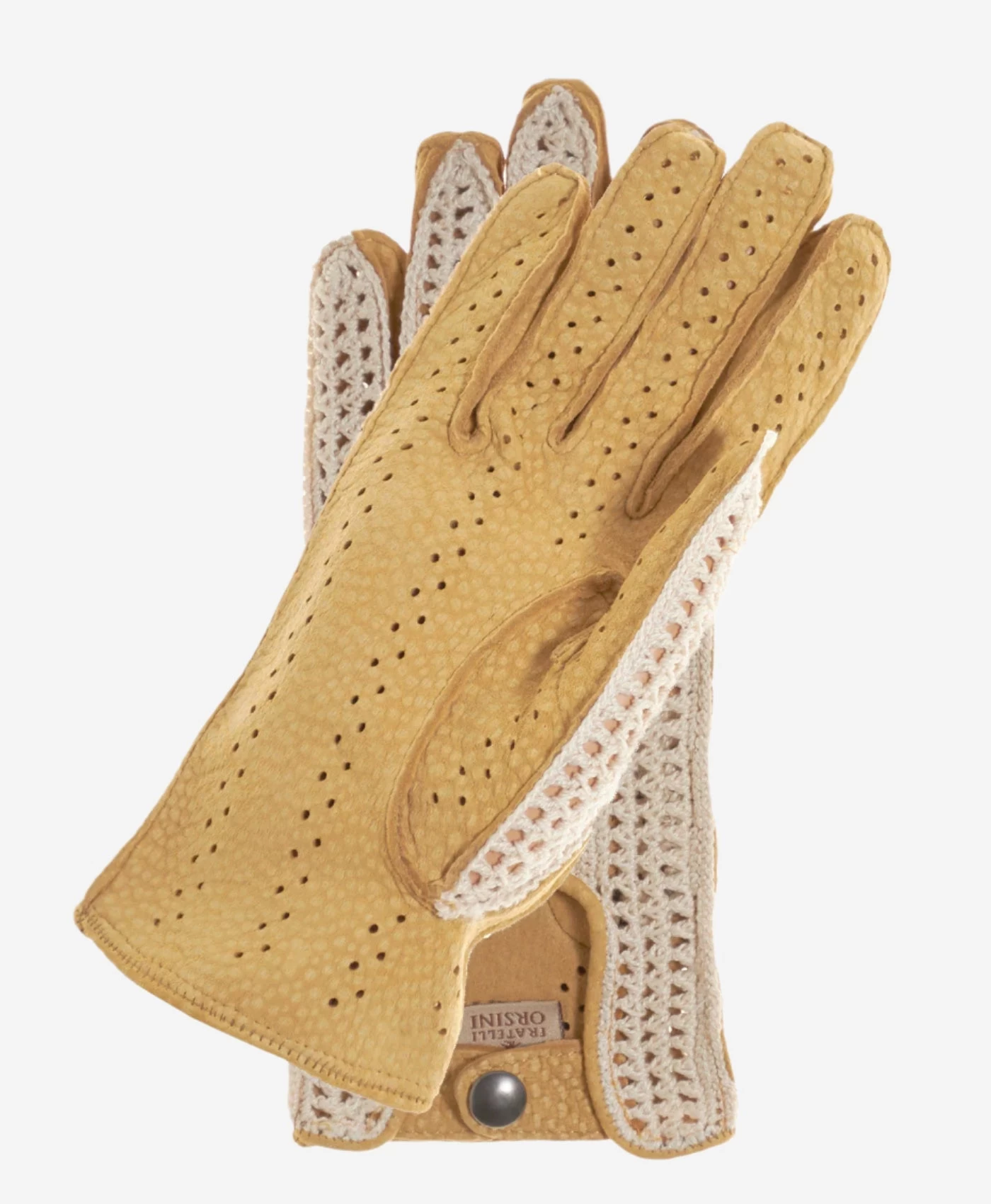 CA4620 (tan) - Women's Crochet And Carpincho Leather Driving Gloves 2 CA4620 (tan) - Women's Crochet And Carpincho Leather Driving Gloves - Image 2