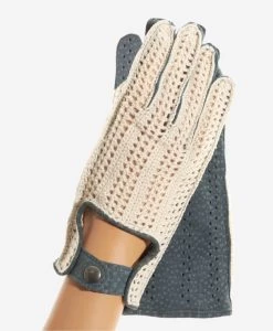 CA4620 (jeans) - Women's Crochet And Carpincho Leather Driving Gloves