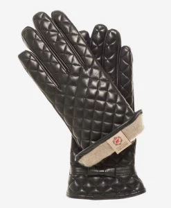 CA4643 (black) - Women's Cashmere Lined Quilted Leather Gloves With Bow