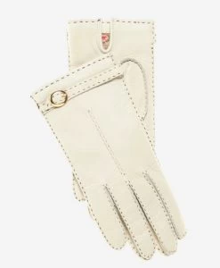 CA4661 (cream) - Women's Handsewn Cashmere Lined Deerskin Gloves With Distinctive Strap And Buckle