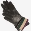 CA4662 (black) - Women's Italian Cashmere Lined Leather Gloves With Multi-color Inner Cuff