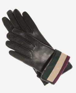 CA4662 (black) - Women's Italian Cashmere Lined Leather Gloves With Multi-color Inner Cuff