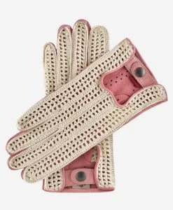 CA4916 (pink) - Hand-sewn Italian Crochet Driving Gloves From Lambskin Leather
