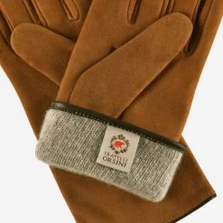 CA4941 (brown) - Women's Handsewn Cashmere Lined Suede Gloves With Distinctive Details -Fratelli Orsini Shop ca4941brn 2 l copy