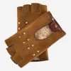 CA4956 (cognac) - Women’s Suede Driving Gloves With Lambswool Lining & Metal Studs