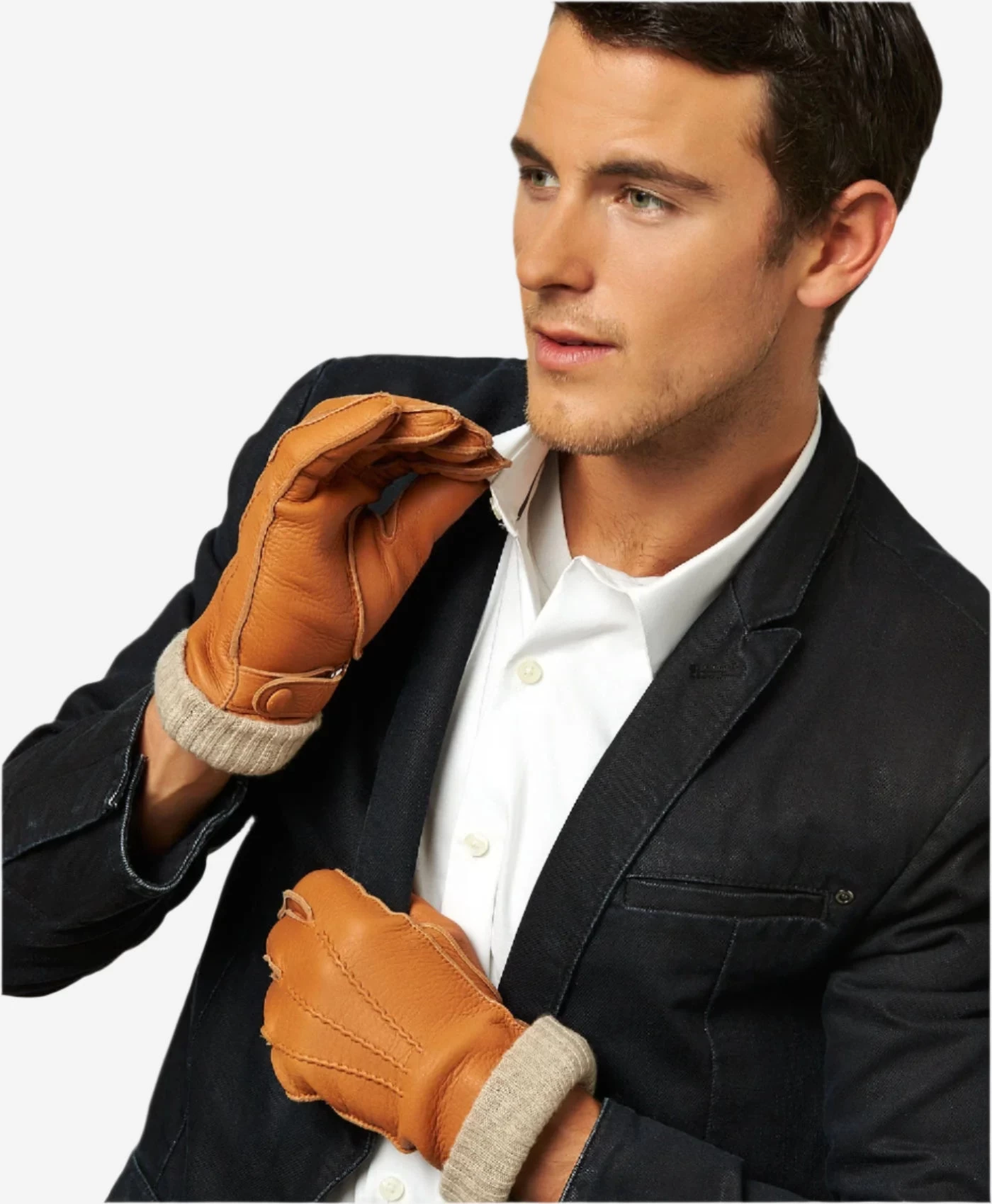 CC3115 (saddle) - Men's Italian Deerskin Leather Gloves With Cashmere Lining 3 CC3115 (saddle) - Men's Italian Deerskin Leather Gloves With Cashmere Lining - Image 3