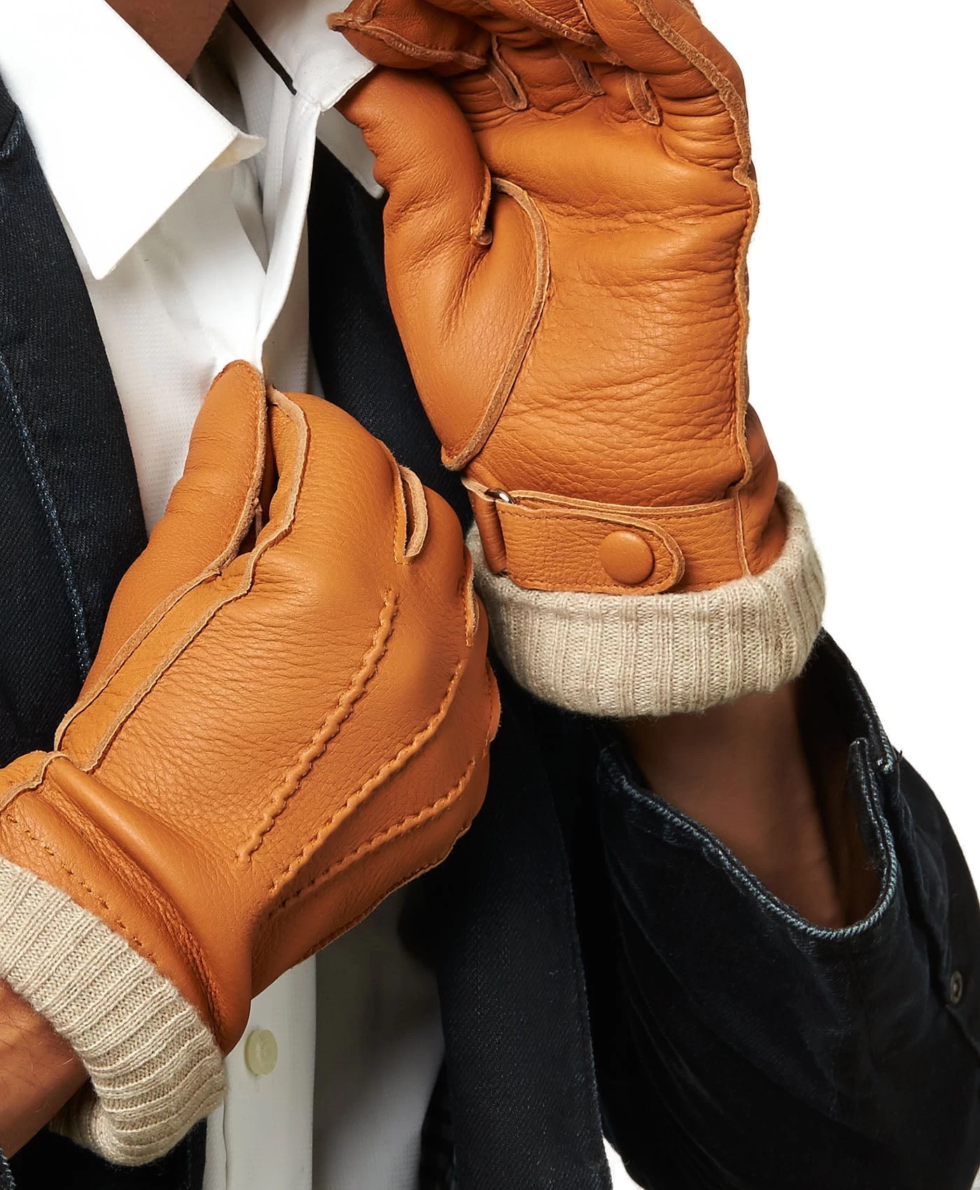 CC3115 (saddle) - Men's Italian Deerskin Leather Gloves With Cashmere Lining 4 CC3115 (saddle) - Men's Italian Deerskin Leather Gloves With Cashmere Lining - Image 4
