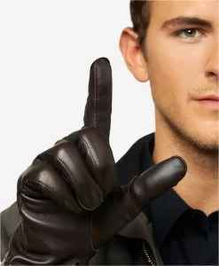 CC3301 (brown) - Men's Italian Cashmere Lined Touchscreen Leather Gloves -Fratelli Orsini Shop cc3301brn v3 l