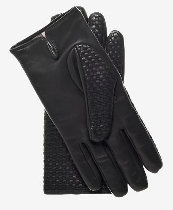 CC3339 (black) - Men's Woven Leather Gloves With Cashmere Lining 2 CC3339 (black) - Men's Woven Leather Gloves With Cashmere Lining - Image 2
