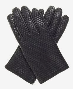 CC3339 (black) - Men's Woven Leather Gloves With Cashmere Lining