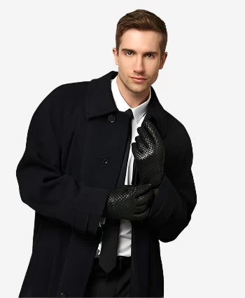 CC3339 (black) - Men's Woven Leather Gloves With Cashmere Lining 4 CC3339 (black) - Men's Woven Leather Gloves With Cashmere Lining - Image 4