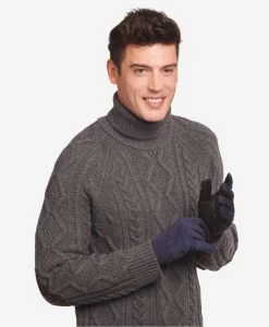 CC3414 (blue/black) - Men's Suede And Lambskin Gloves With Cashmere Lining With Snap -Fratelli Orsini Shop cc3414 a l