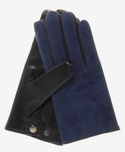 CC3414 (blue/black) - Men's Suede And Lambskin Gloves With Cashmere Lining With Snap