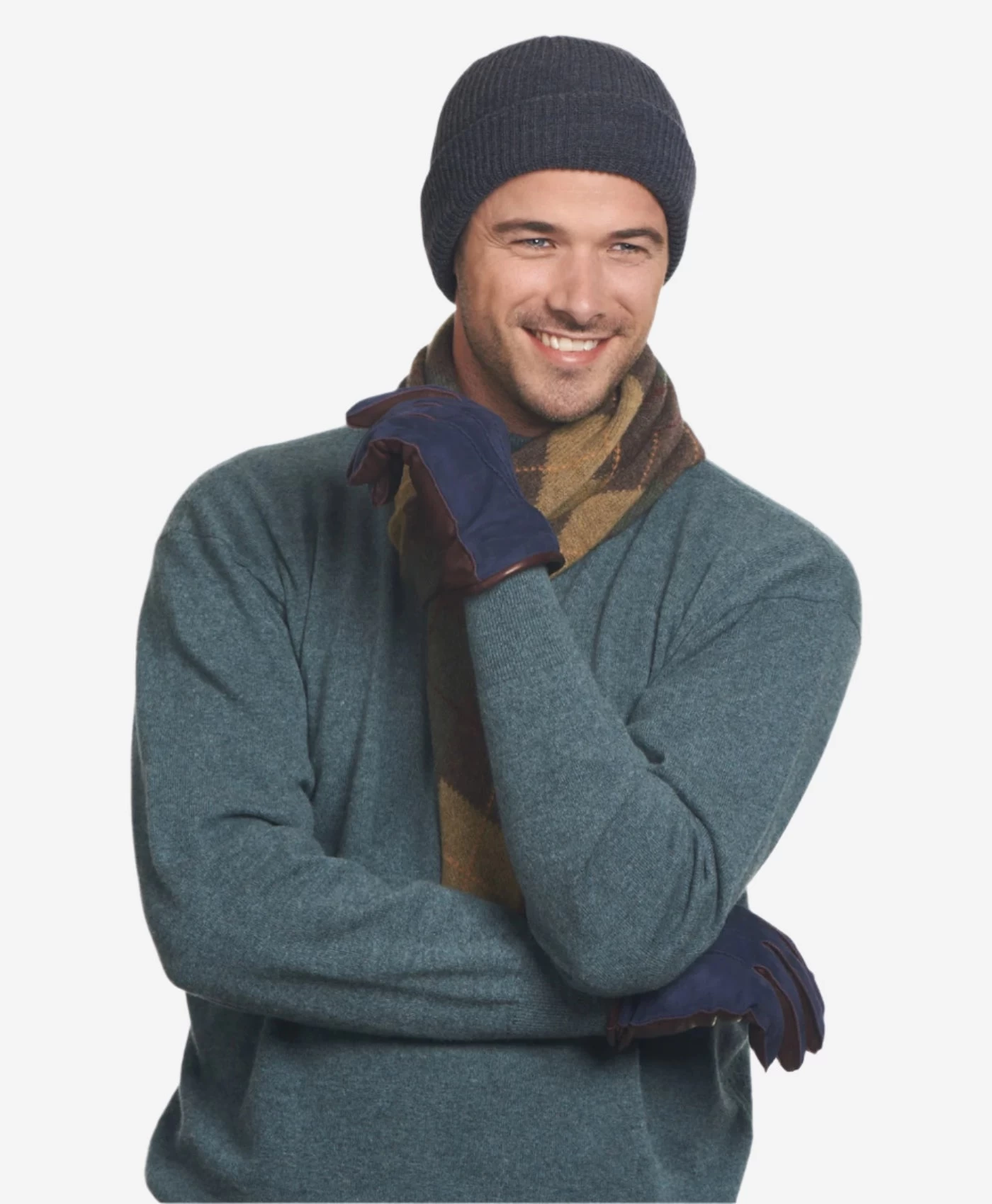 CC3434 (blue/cordovan) - Men's Suede And Lambskin Gloves With Cashmere Lining 3 CC3434 (blue/cordovan) - Men's Suede And Lambskin Gloves With Cashmere Lining - Image 3