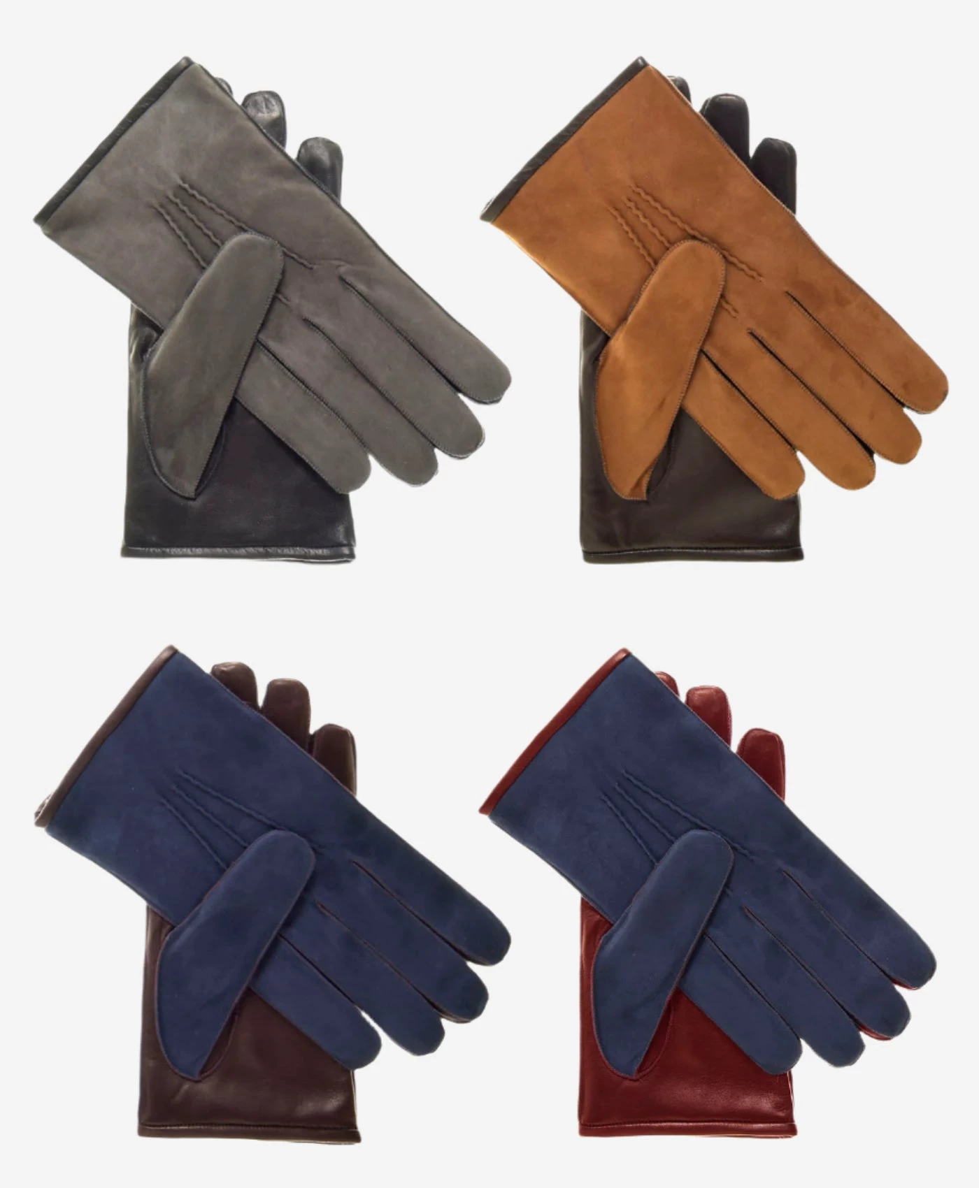 CC3434 (blue/cordovan) - Men's Suede And Lambskin Gloves With Cashmere Lining 4 CC3434 (blue/cordovan) - Men's Suede And Lambskin Gloves With Cashmere Lining - Image 4