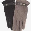 CC3510 (brown) - Men's Italian Cable Knit Cashmere And Leather Winter Gloves