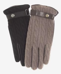 CC3510 (brown) - Men's Italian Cable Knit Cashmere And Leather Winter Gloves