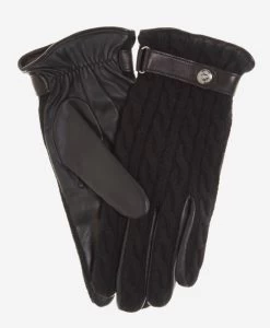 CC3510 (black) - Men's Italian Cable Knit Cashmere And Leather Winter Gloves