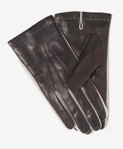 CC3592 (black) - Men's Italian Leather Gloves With Two-Tone Contrast Colors