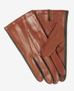 CC3592 (brown) - Men's Italian Leather Gloves With Two-Tone Contrast Colors