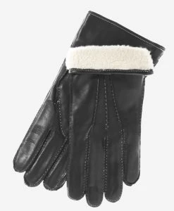 CC3905 (black) - Men's Italian Cashmere Lined Leather Gloves With Shearling Cuff -Fratelli Orsini Shop cc3905 2 l