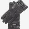 CC3905 (black) - Men's Italian Cashmere Lined Leather Gloves With Shearling Cuff